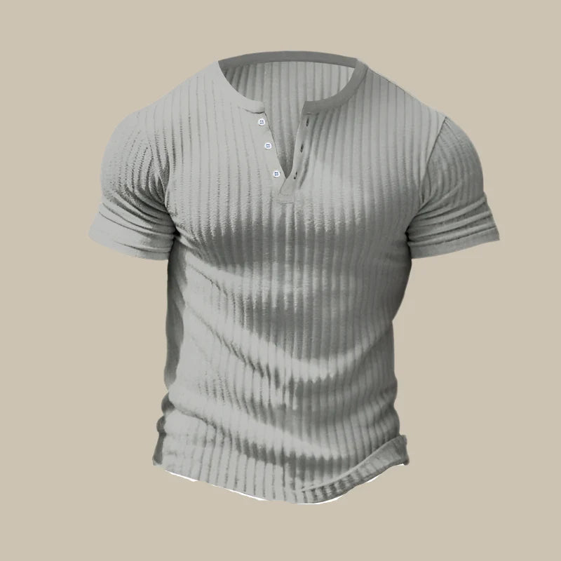 NÉVO Monaco T-shirt | Casual gebreid T-shirt met V-hals en knopen voor heren