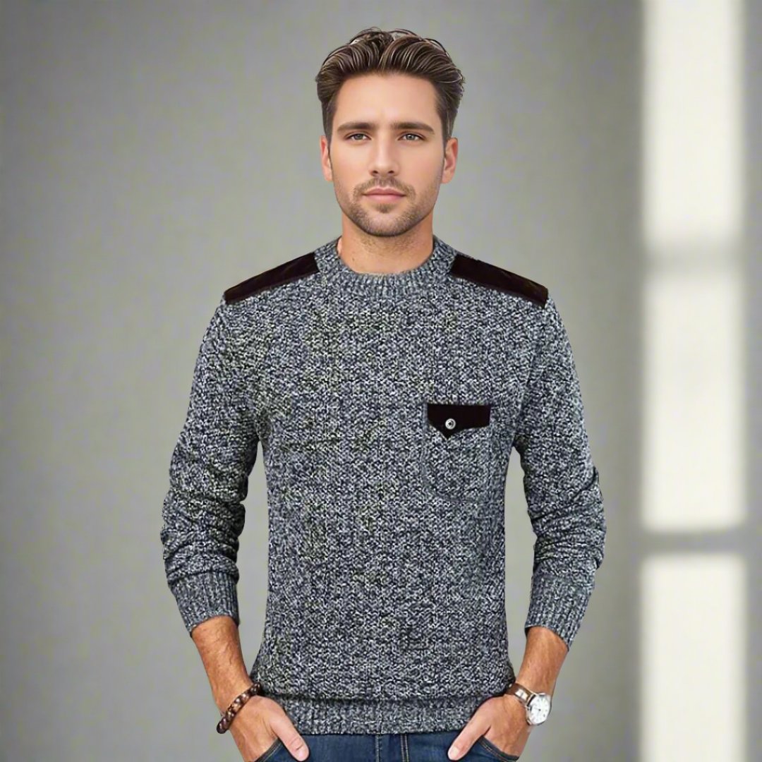 NÉVO Sweater | Casual gebreide warme heren trui met suede schouderpatches